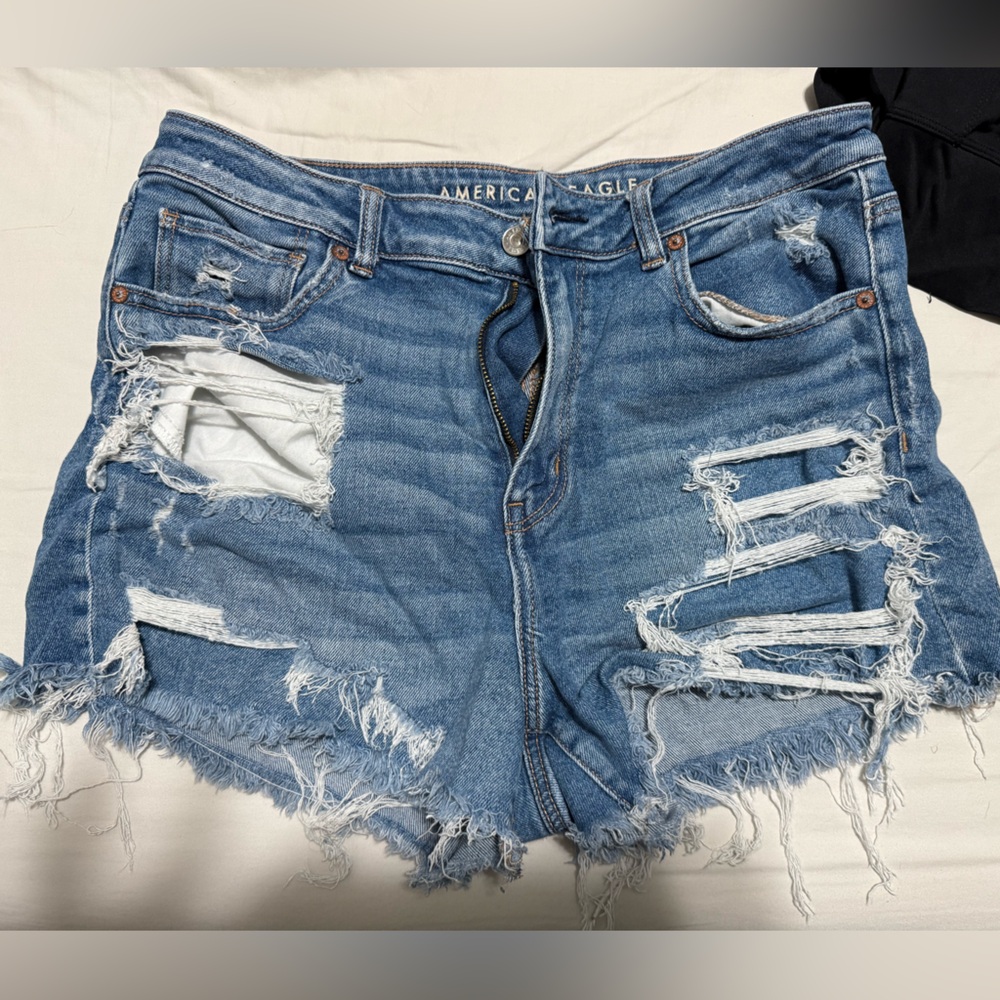 American Eagle Outfitters Blue Distressed Jean Shorts